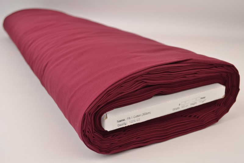 Brandvertragend katoen 300 cm breed, bordeaux rood, rol