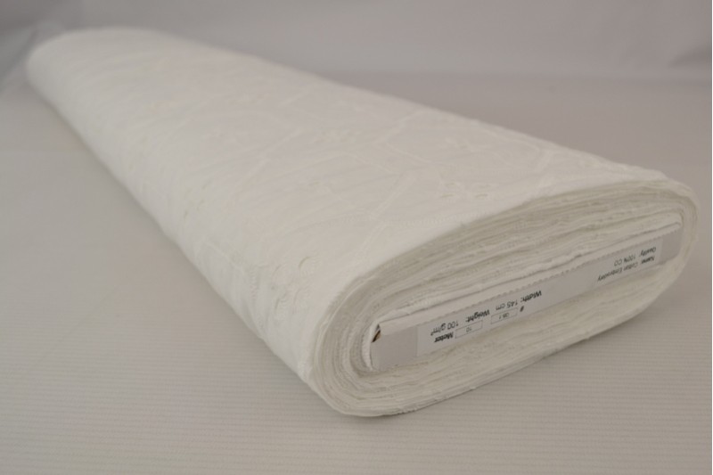 Katoen broderie wit (patroon 08), rol